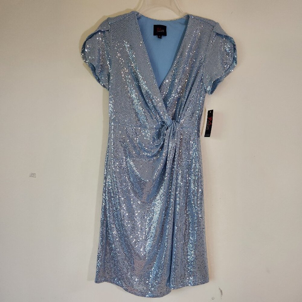 NWT JM Studio by John Meyer Metallic Blue Faux Sequined Crossover Dress Sz 6